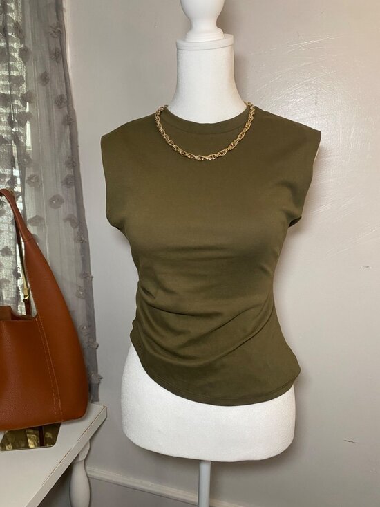 ASOS Tops - ASOS DESIGN Olive Ruched Top XS Green Short Sleeve